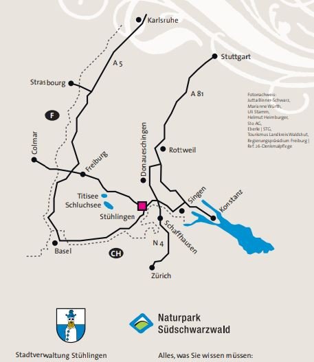Lage der Stadt Stühlingen grenznah zur Schweiz