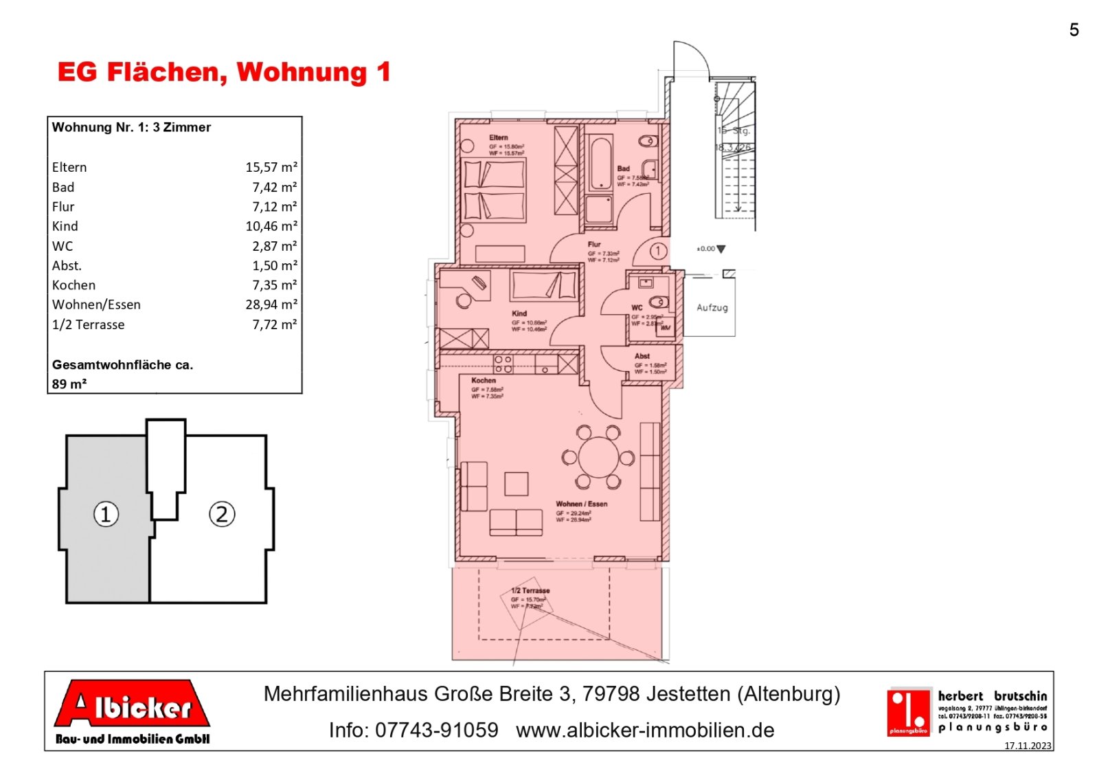 EG-Wohnung Nr. 1: 3 Zi. 