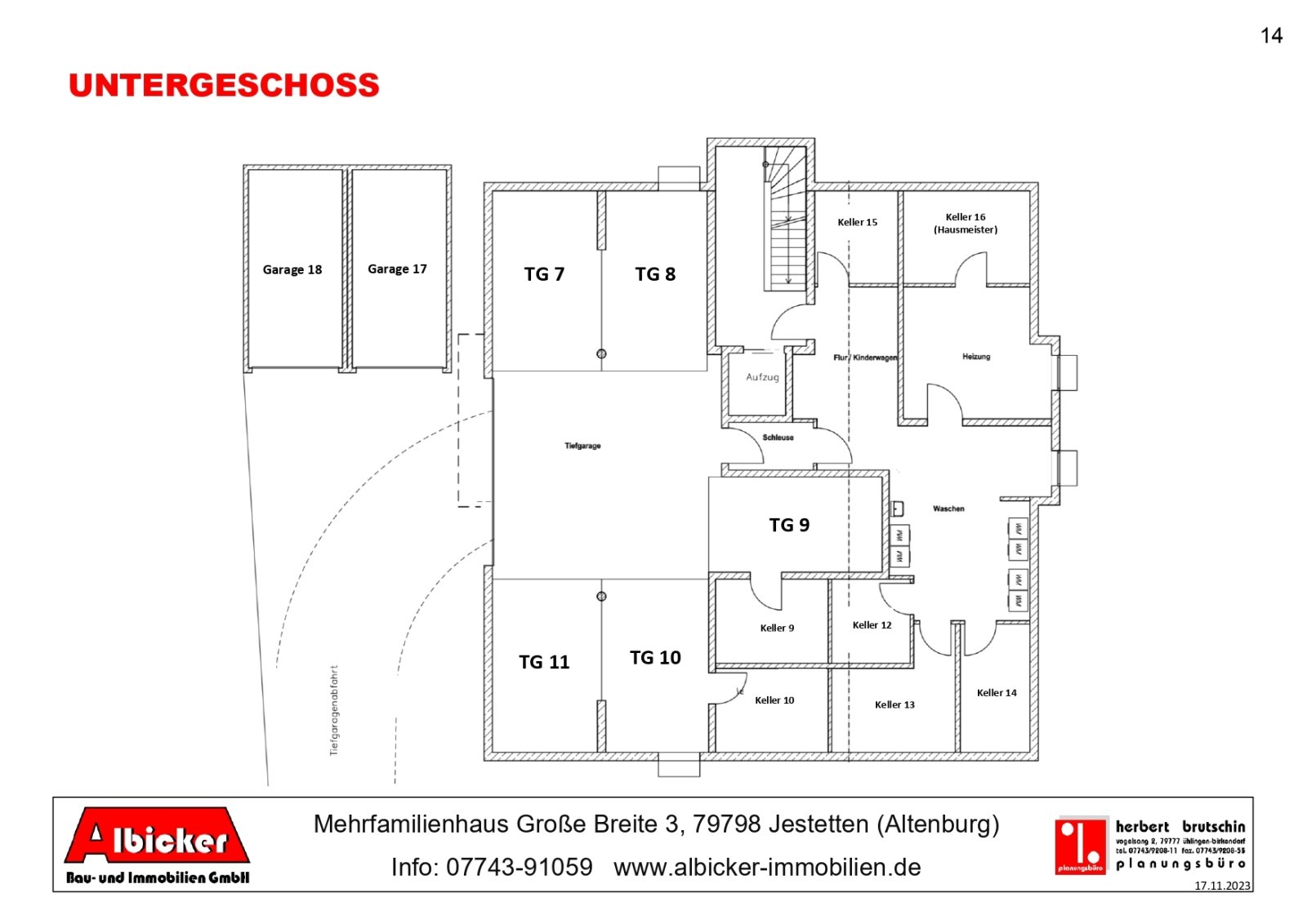 Untergeschoss mit Tiefgaragen, Wasch-Trockenraum und Kellerräume