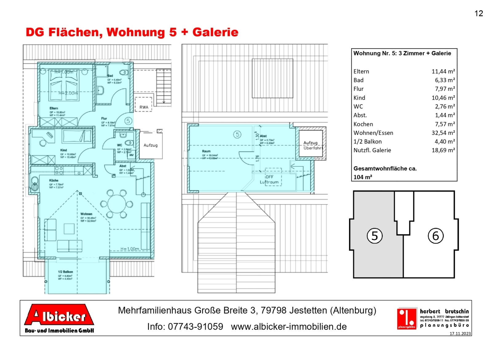 Wohnung Nr,. 5 im Dachgeschoss mit Galerie