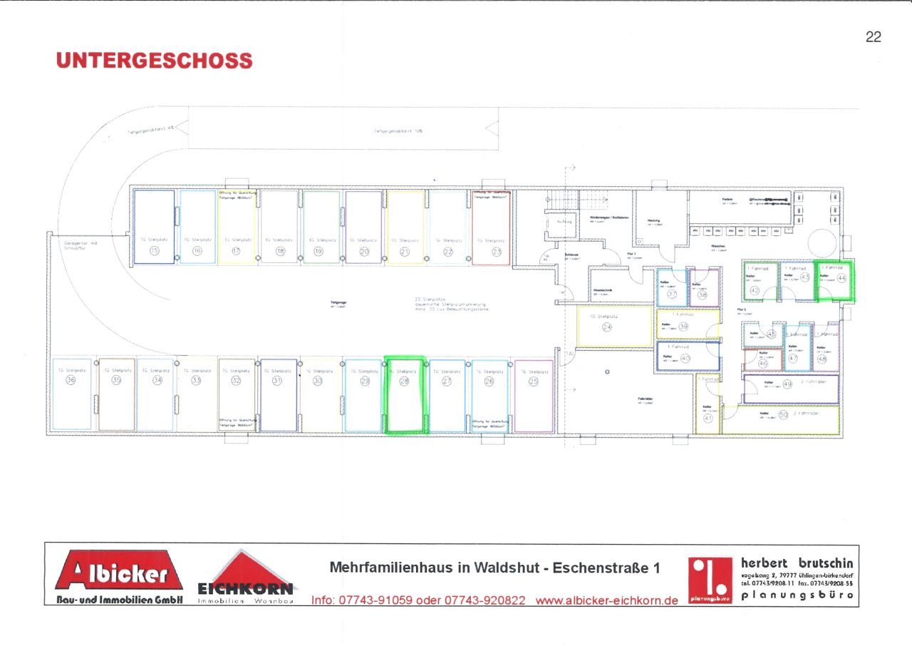 Untergeschoss, Keller 44 und Tiefgarage 28