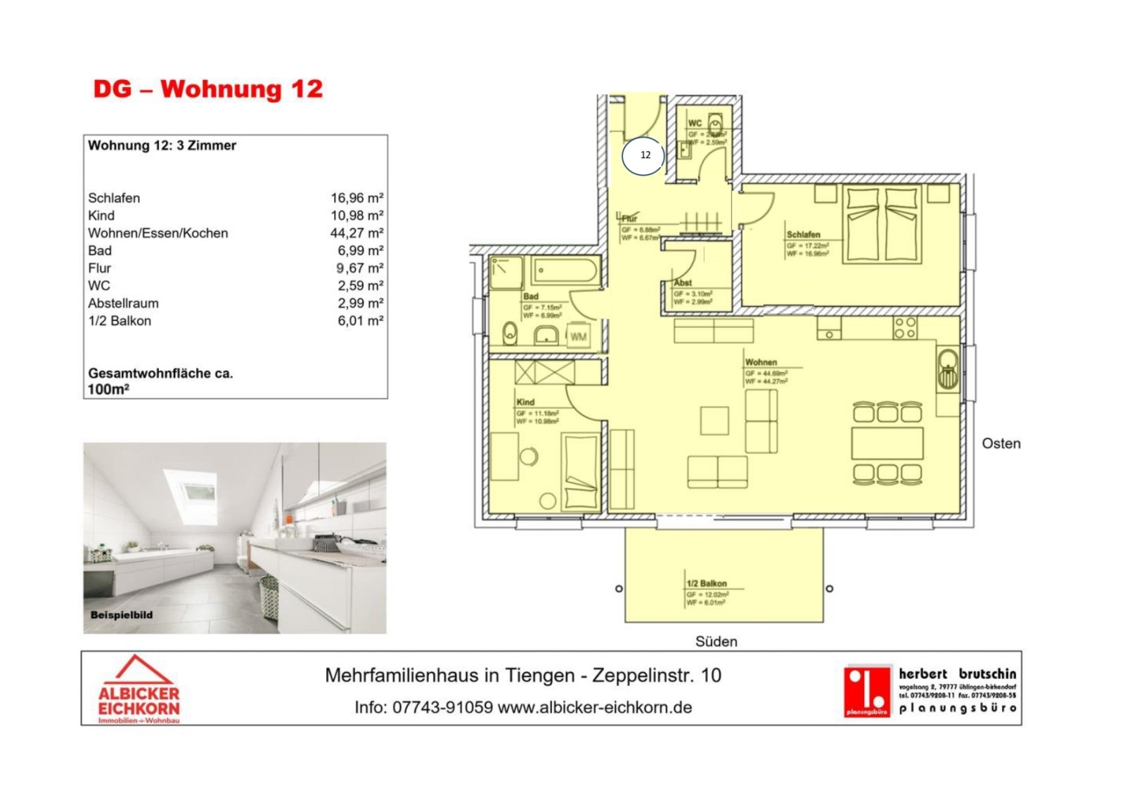 3,0 Zi. Wohnung Nr. 12 mit Balkon im Dachgeschoss